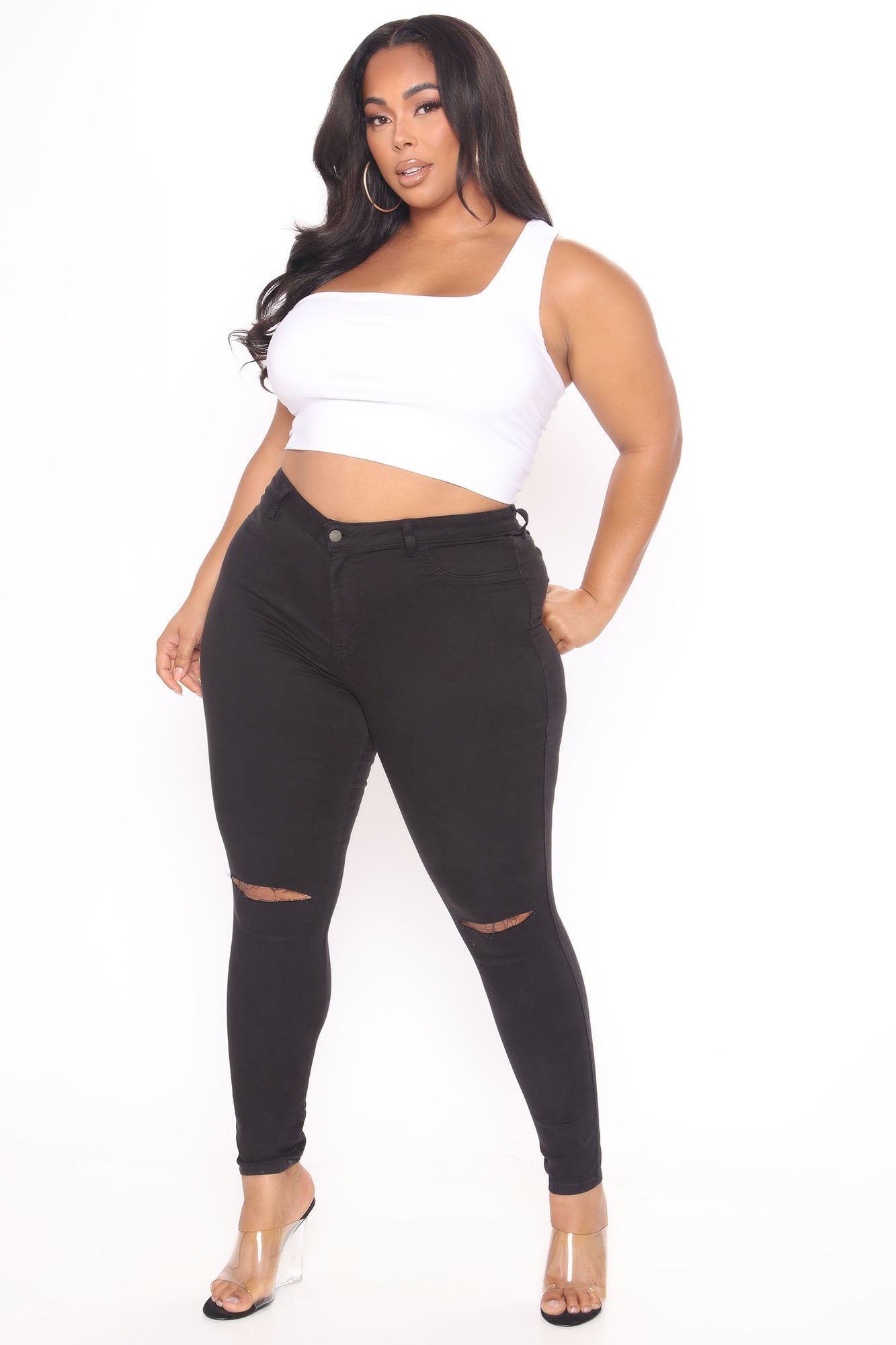 Skinny-Jeans mit schmaler Taille - Schwarz