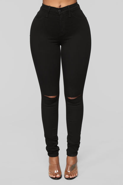 Skinny-Jeans mit schmaler Taille - Schwarz