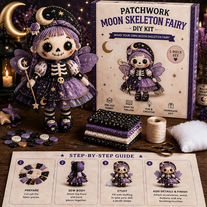 Spooky-Cute Patchwork Doll DIY Kit – Easy Sewing Craft for Beginners