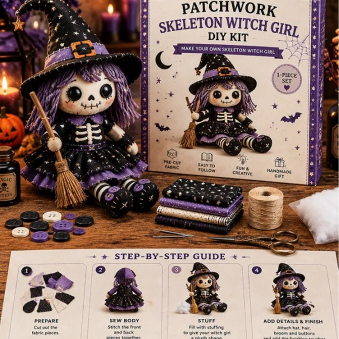 Spooky-Cute Patchwork Doll DIY Kit – Easy Sewing Craft for Beginners