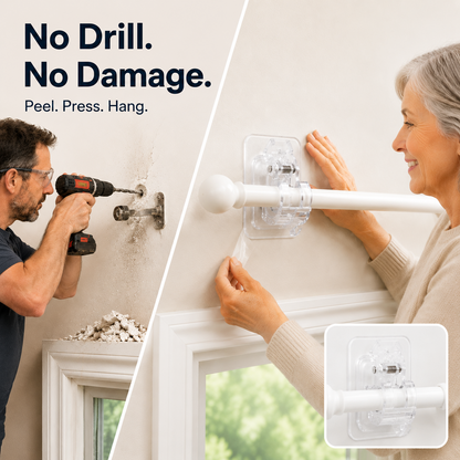 No-Drill Curtain Rod Brackets – No Tools, No Wall Damage