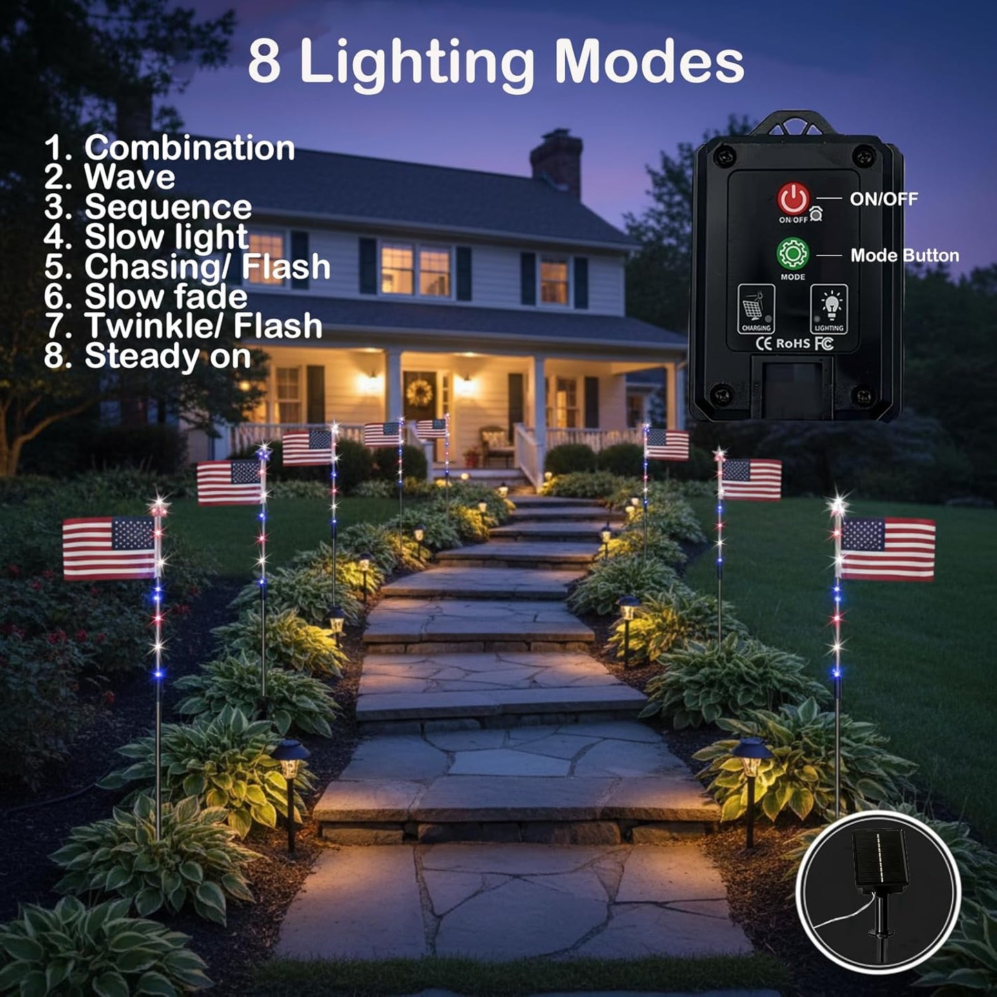 Limited 250th Anniversary Solar American Flag Lights – 8PCS Patriotic Driveway Path Lights(50% OFF)