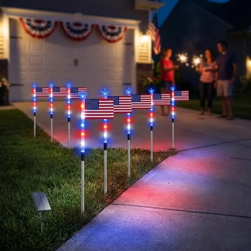 Limited 250th Anniversary Solar American Flag Lights – 8PCS Patriotic Driveway Path Lights(50% OFF)
