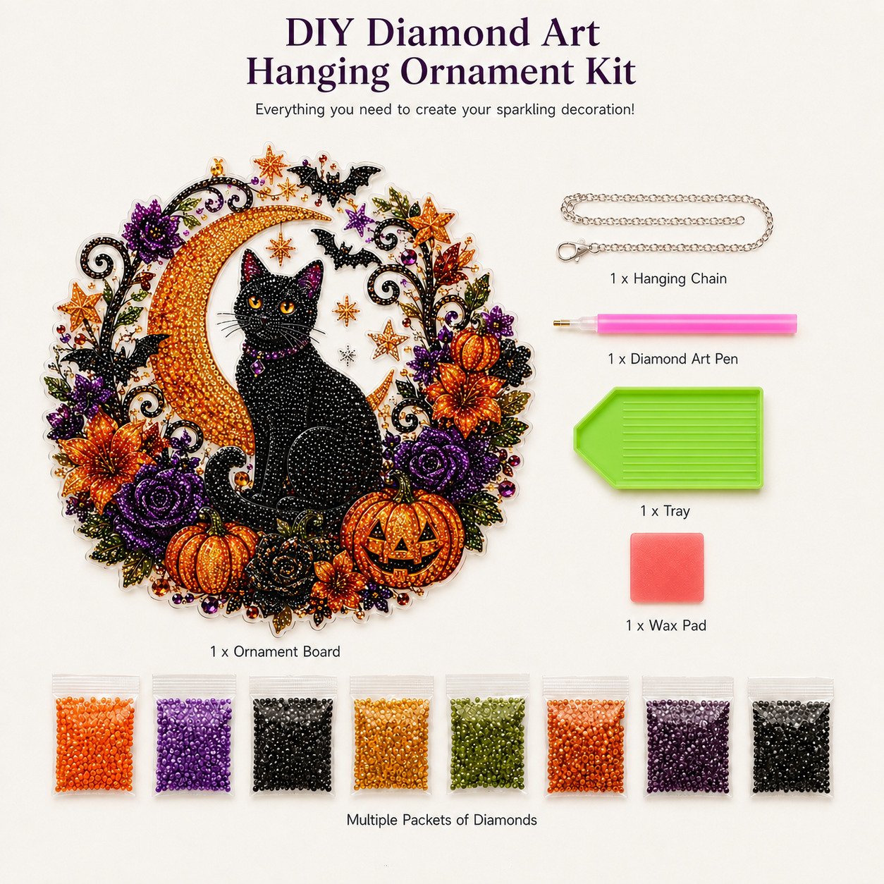 Halloween Black Cat Moon Diamond Art Hanging Ornament Kit