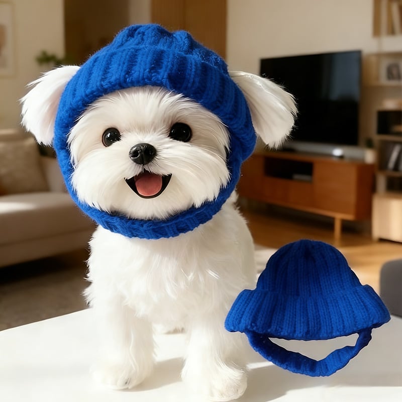 Red Wool Knit Dog Beanie with Ear Flaps – Warm Winter Pet Hat