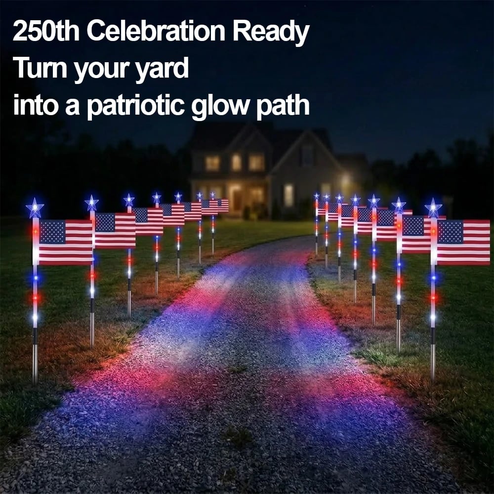 Limited 250th Anniversary Solar American Flag Lights – 8PCS Patriotic Driveway Path Lights(50% OFF)