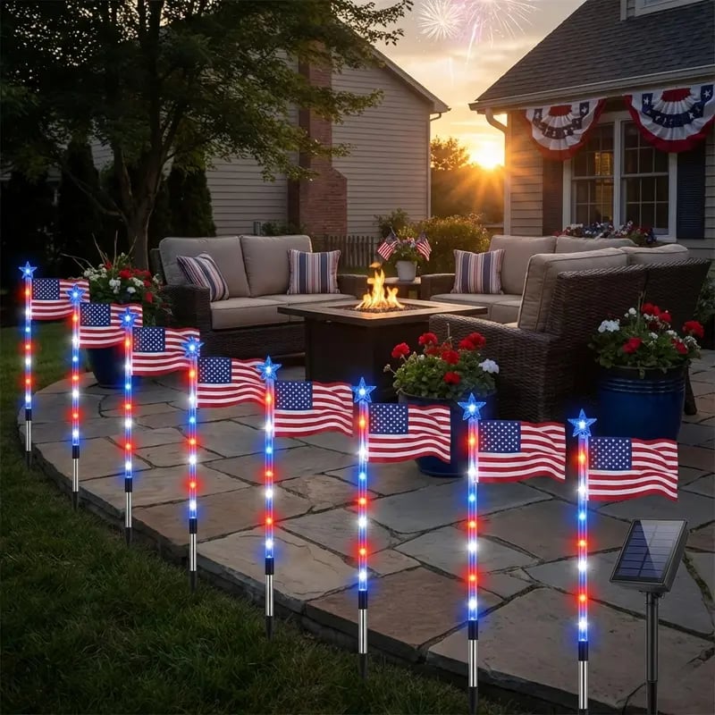 Limited 250th Anniversary Solar American Flag Lights – 8PCS Patriotic Driveway Path Lights(50% OFF)