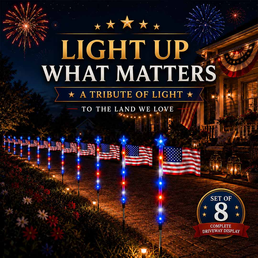 Premium Solar American Flag Pathway Lights - All-Weather LED Walkway Decor