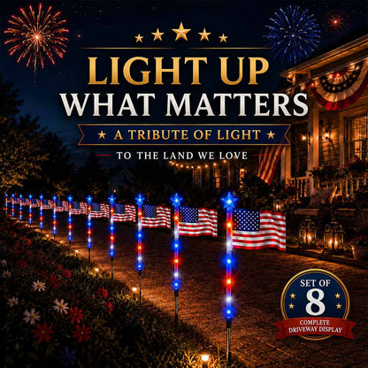 Premium Solar American Flag Pathway Lights - All-Weather LED Walkway Decor