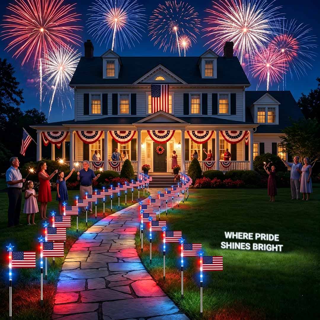 Premium Solar American Flag Pathway Lights - All-Weather LED Walkway Decor