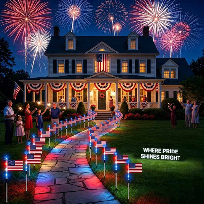 Premium Solar American Flag Pathway Lights - All-Weather LED Walkway Decor