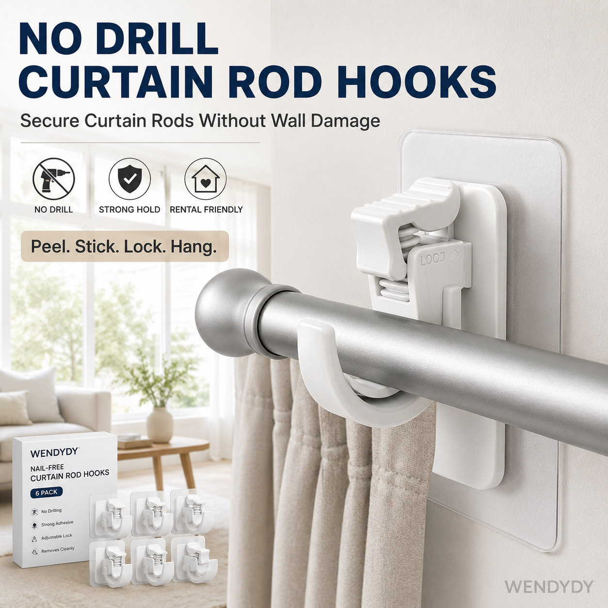 RenewLife™ EasyMount No-Drill Curtain Rod Brackets