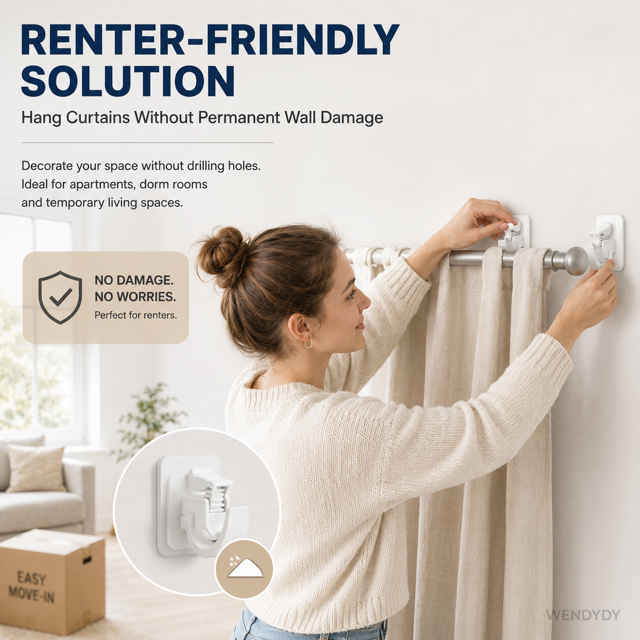 RenewLife™ EasyMount No-Drill Curtain Rod Brackets
