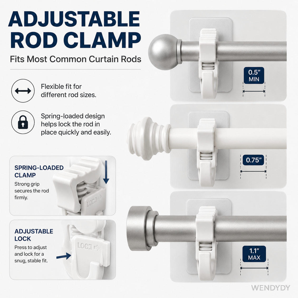 RenewLife™ EasyMount No-Drill Curtain Rod Brackets