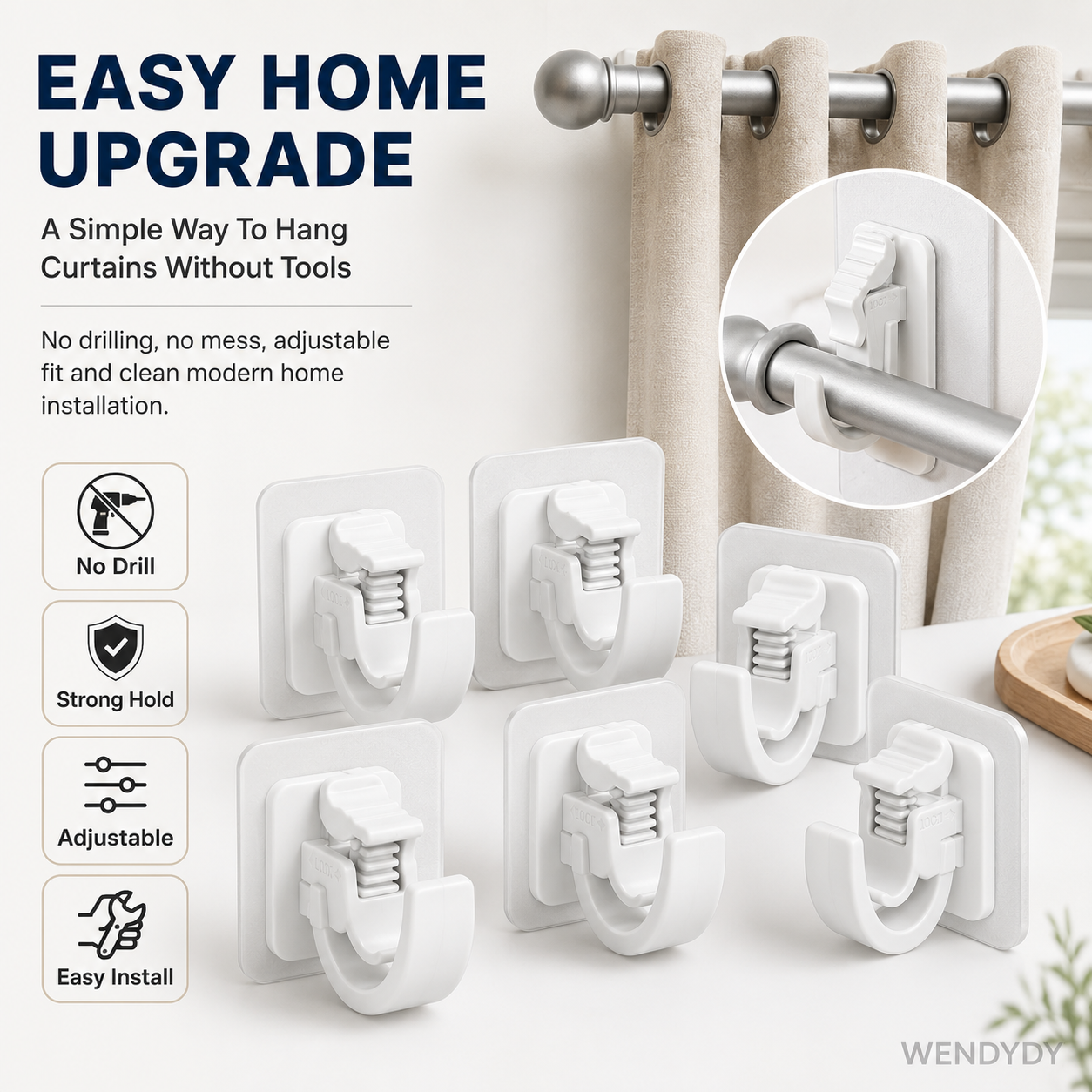 RenewLife™ EasyMount No-Drill Curtain Rod Brackets