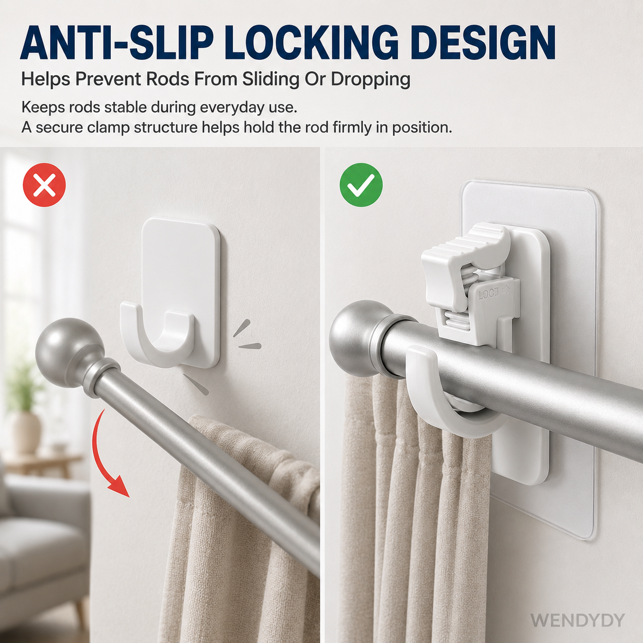 RenewLife™ EasyMount No-Drill Curtain Rod Brackets
