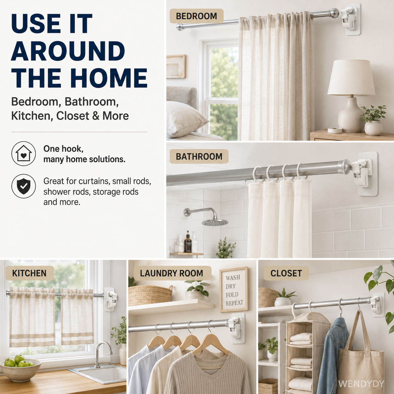RenewLife™ EasyMount No-Drill Curtain Rod Brackets