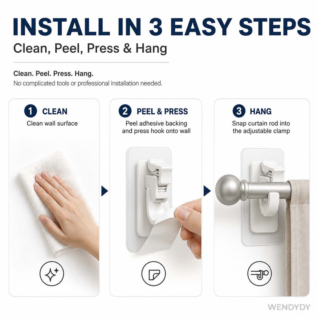 RenewLife™ EasyMount No-Drill Curtain Rod Brackets