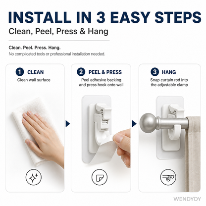 RenewLife™ EasyMount No-Drill Curtain Rod Brackets