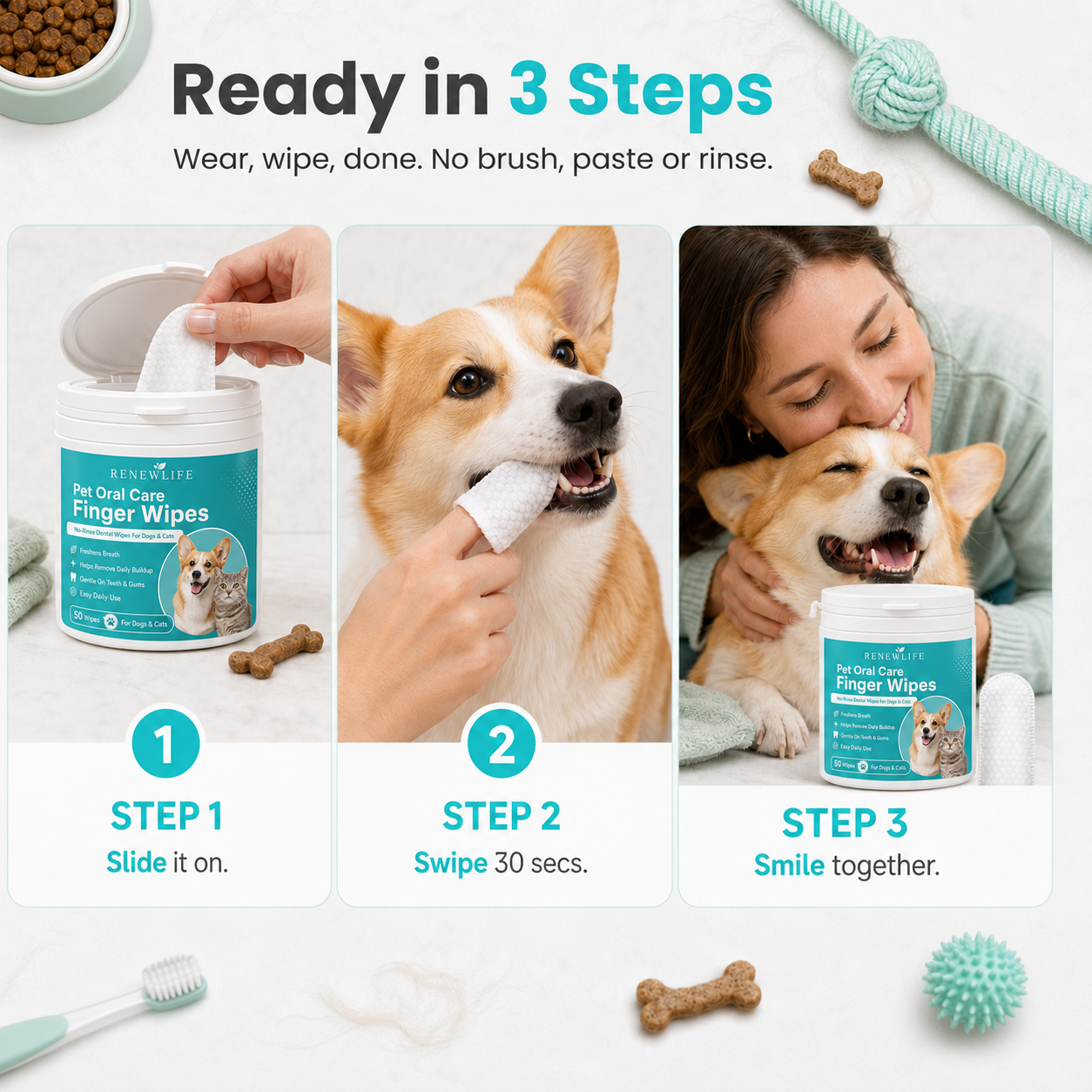 renewlife™  Dog & Cat Teeth Cleaning Finger Wipes