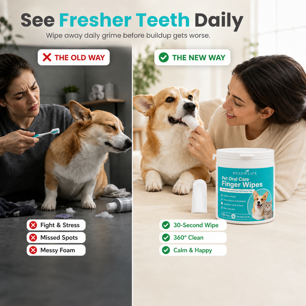 renewlife™  Dog & Cat Teeth Cleaning Finger Wipes