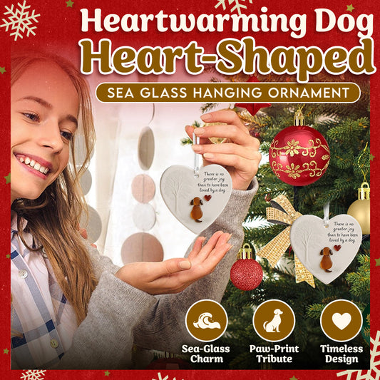 Heartwarming Dog Heart-Shaped Sea Glass Hanging Ornament