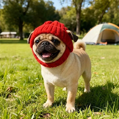 Red Wool Knit Dog Beanie with Ear Flaps – Warm Winter Pet Hat