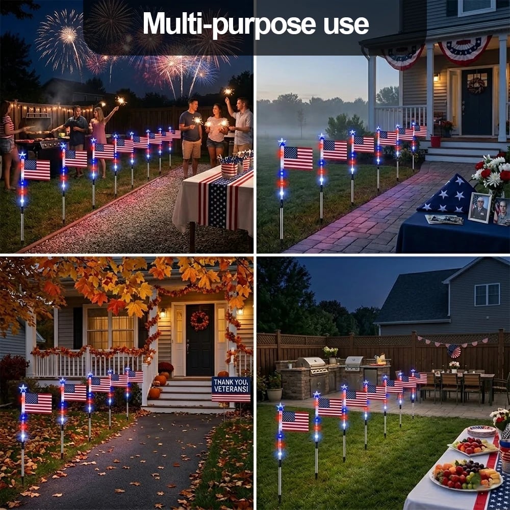 Limited 250th Anniversary Solar American Flag Lights – 8PCS Patriotic Driveway Path Lights(50% OFF)