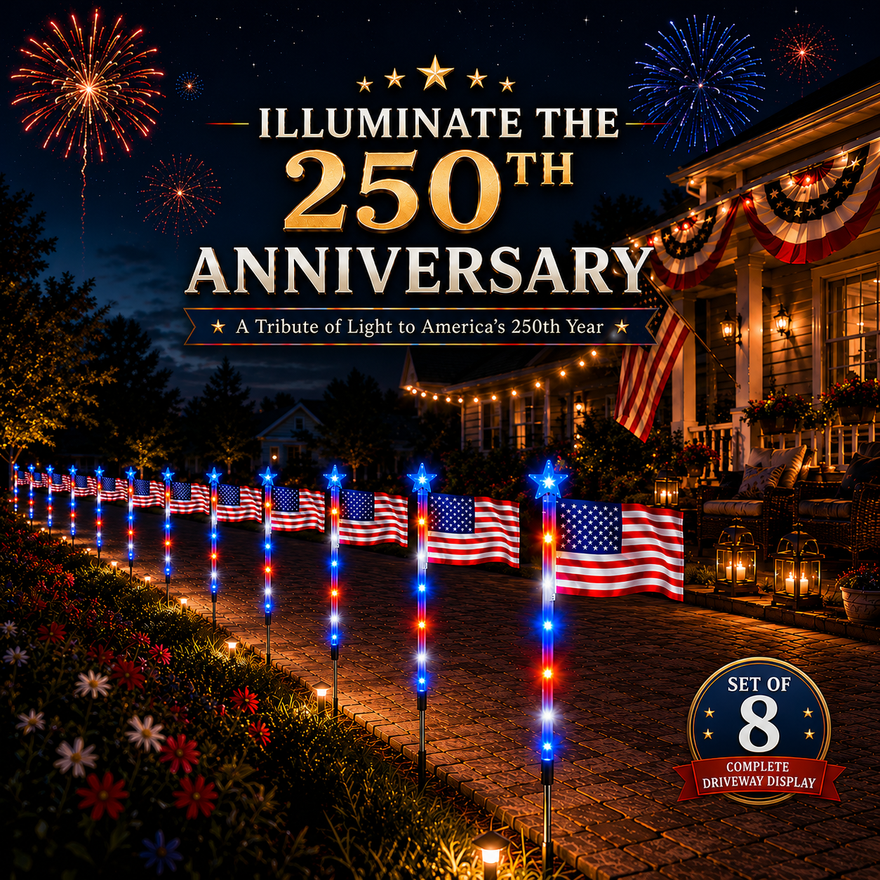 Limited 250th Anniversary Solar American Flag Lights – 8PCS Patriotic Driveway Path Lights(50% OFF)