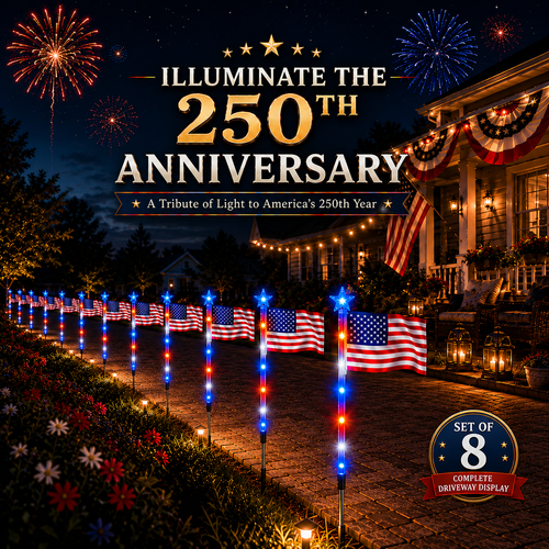 Limited 250th Anniversary Solar American Flag Lights – 8PCS Patriotic Driveway Path Lights(50% OFF)