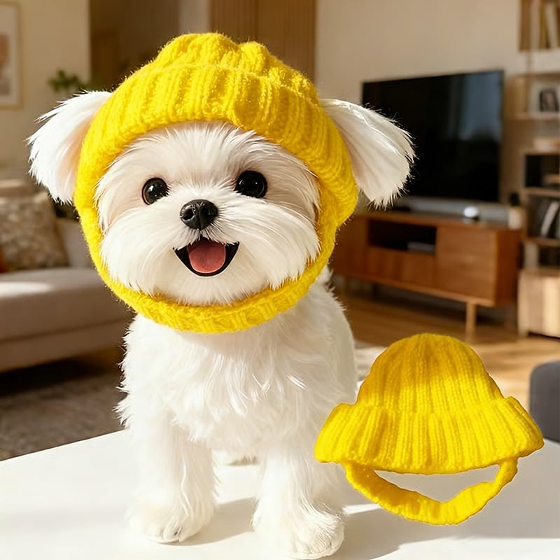 Red Wool Knit Dog Beanie with Ear Flaps – Warm Winter Pet Hat