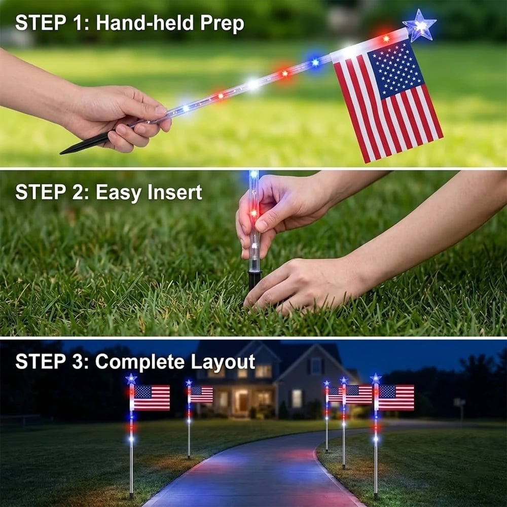 Limited 250th Anniversary Solar American Flag Lights – 8PCS Patriotic Driveway Path Lights(50% OFF)